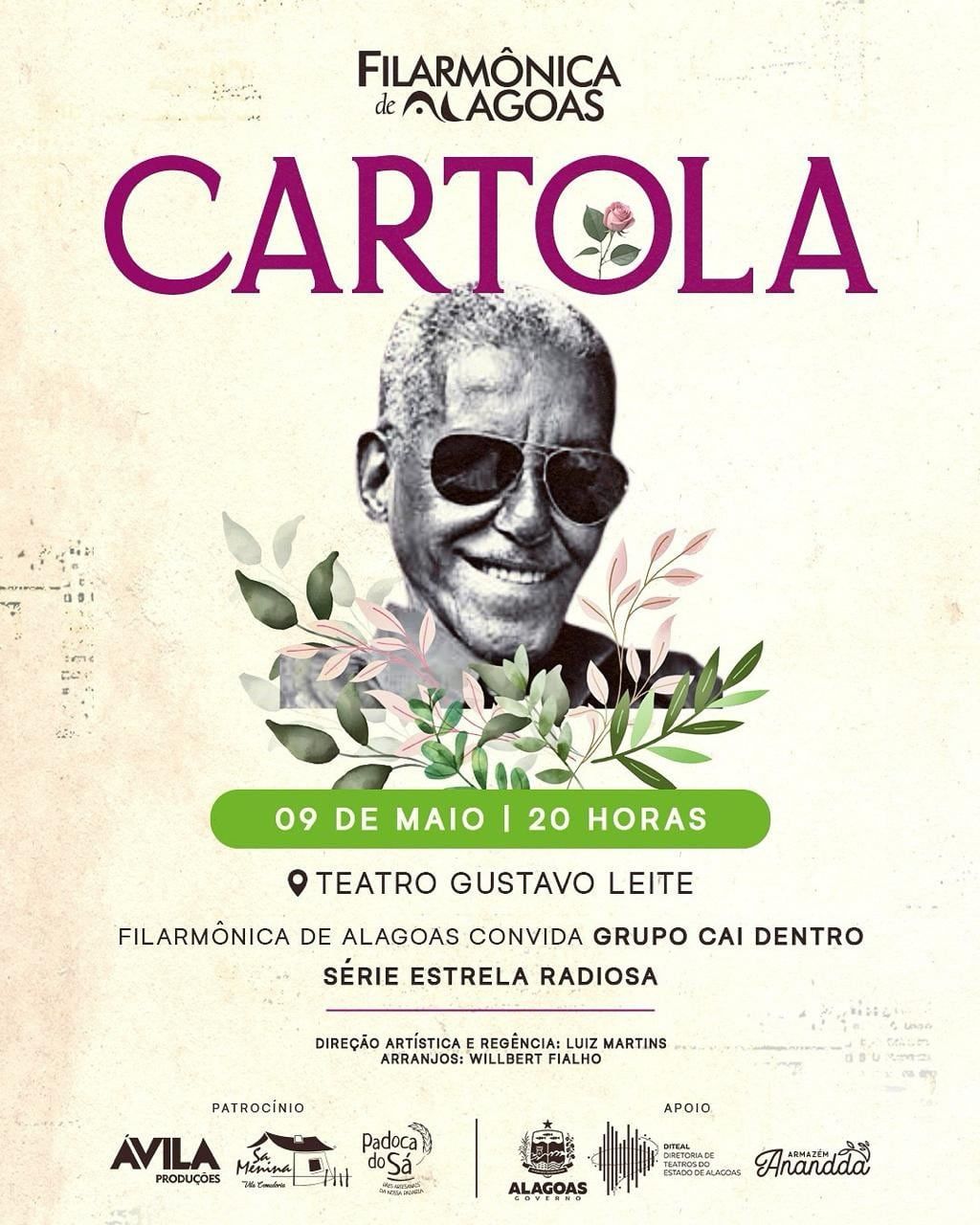 Cartaz do concerto Cartola, da Filarmônica de Alagoas
